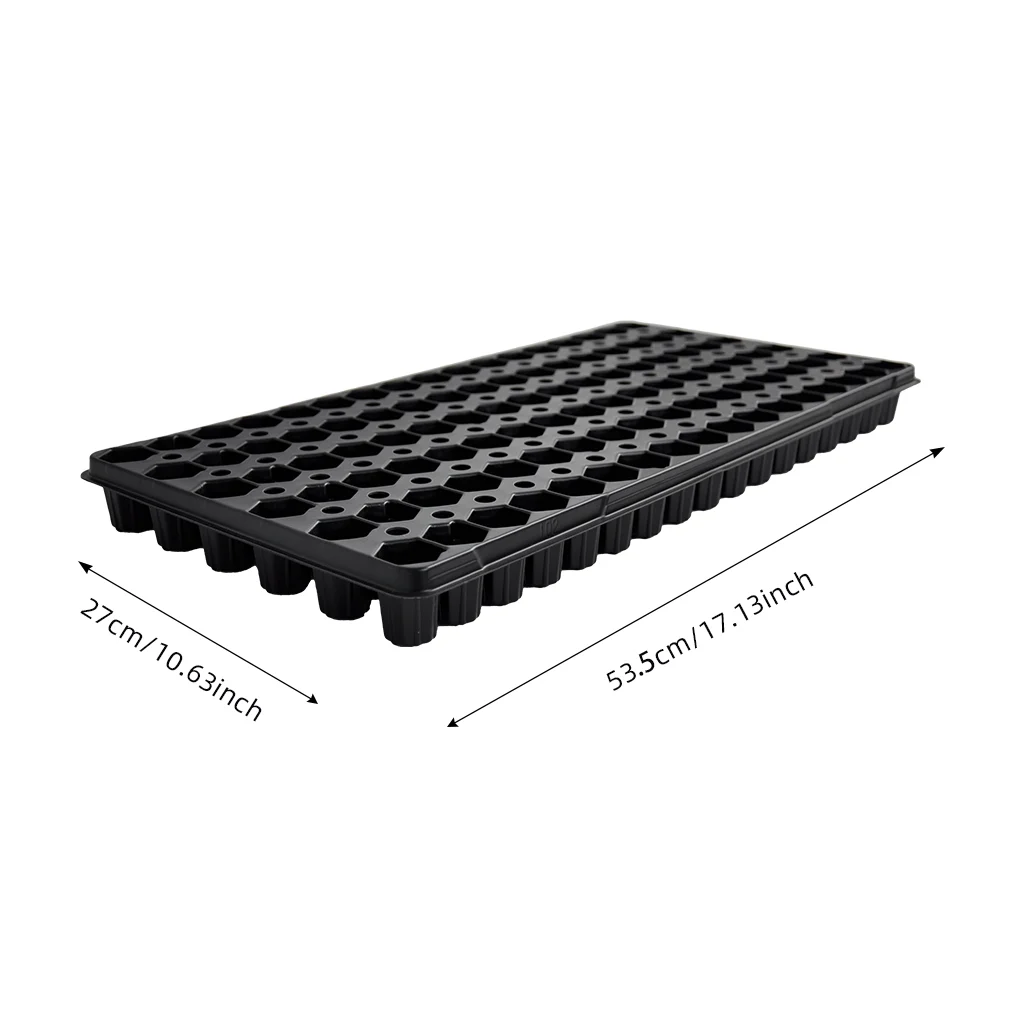 102E plug tray dimension diagram showing outer size and trapezoid cell measurements in cm and inches