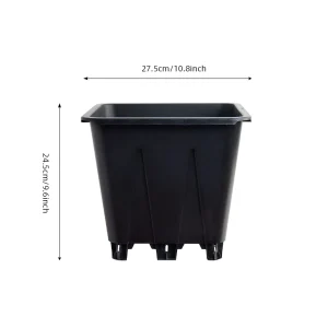 Embossed 10 liter and 8 liter volume marks inside the square blueberry growing pot