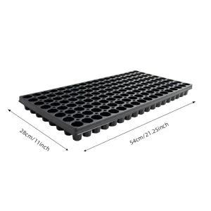 144M plug tray dimension diagram showing outer size and cell measurements in cm and inches