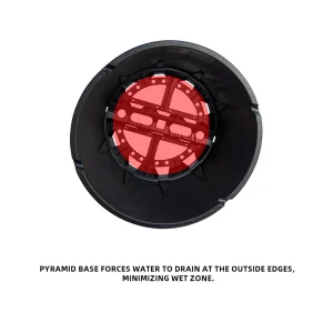 Pyramid base of the elevated round pot forces water to drain at edges, minimizing wet zone
