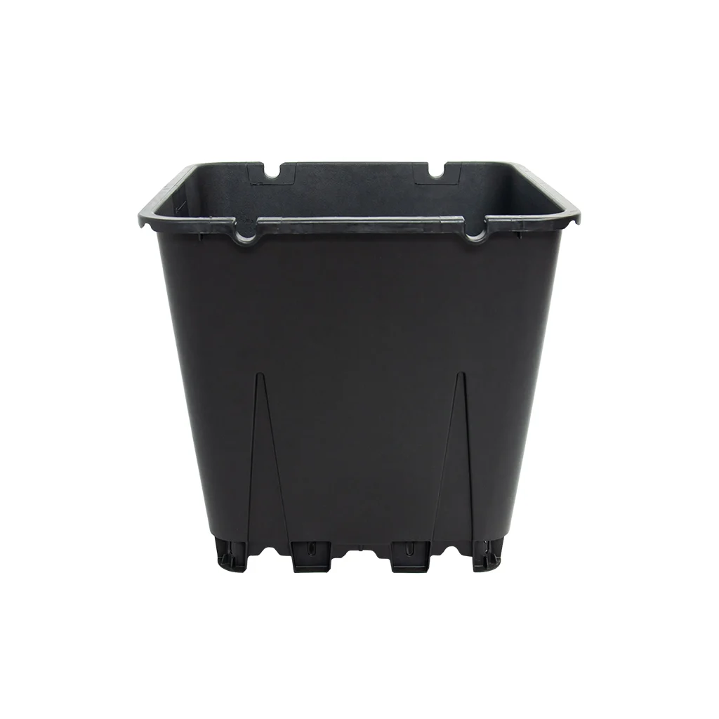 25 liter square blueberry pot with irrigation tube slots on the rim, shown on white background
