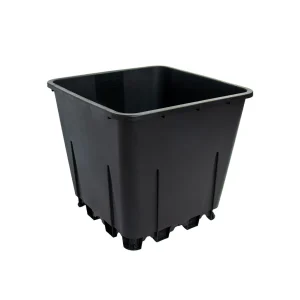 25L square blueberry pot on white background, 45-degree front view showing raised drainage feet