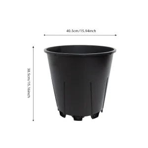 Black 30L round blueberry pot dimensions: 40.5 cm top diameter, 38.5 cm total height