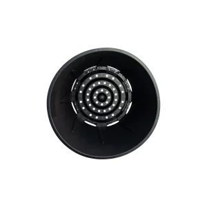 Top view of the wide drainage hole pattern inside the large 40L round blueberry pot