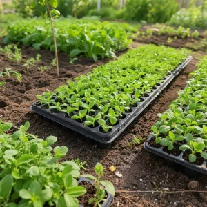 Lettuce seedlings growing in 105M 105-cell PS plug tray