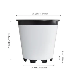 White 25L round blueberry pot dimensions: 38.2 cm top diameter, 36.5 cm total height