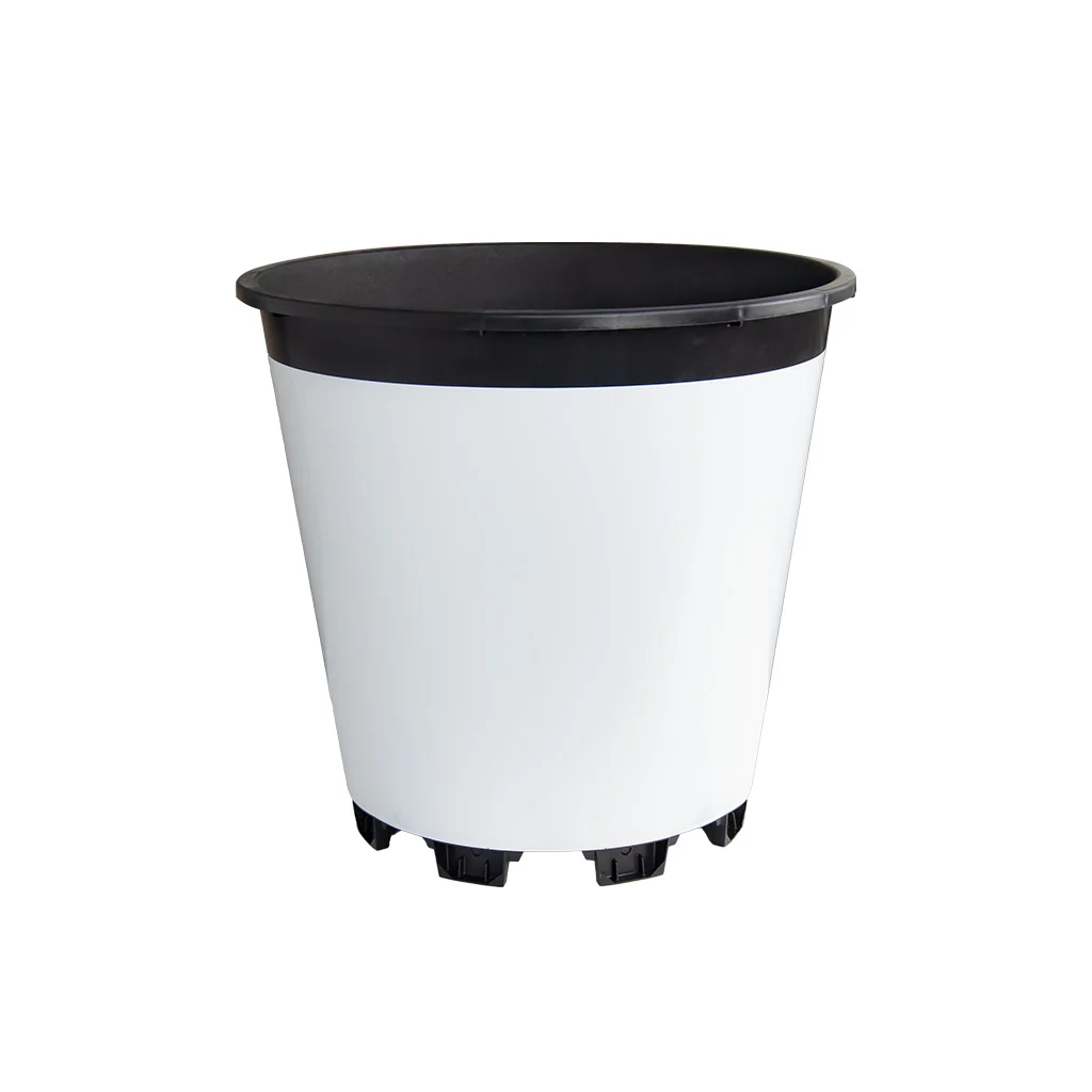 White 25L round blueberry pot on pure white background, reflective body for hot climates